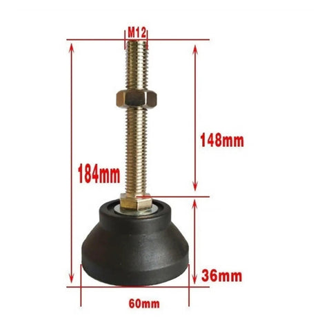 Heavy Duty Furniture Leveling Feet 8 Pack Adjustable Screw Legs With 60mm Base Plate M24x200mm shown with dimensions and details.