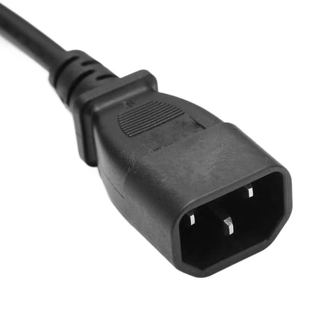 Dang Solid 9.8 Foot C14 To C5 Power Extension Cord With Snug Molded Fit For Computers Monitors And Desk Setups plug close-up view.