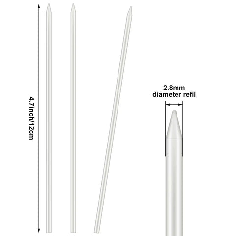 24 Pack 2.8mm Dry Graphite Refills For Deep Hole Mechanical Pencils Carpenter Woodworking Scriber Leads Construction Pencil Replacements White 24 Pieces, showing close-up of refill dimensions.
