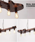 Dope Bronze Linear Island Light With Guitar Shade, Industrial Farmhouse Ceiling Fixture, front and side views with bulbs