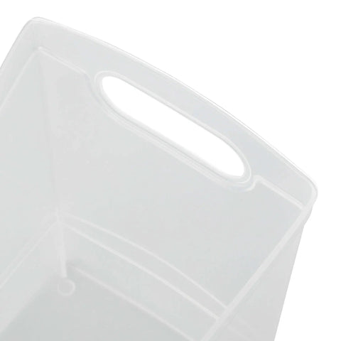 Top view of a Slick 12 Quart Clear Storage Bin With Built In Carry Handles, ideal for pantry and home organization.