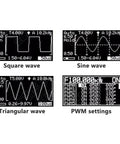 DIY Mini Digital Oscilloscope Kit With STC8K8A Microcontroller showing waveform display and PWM settings on OLED screen.