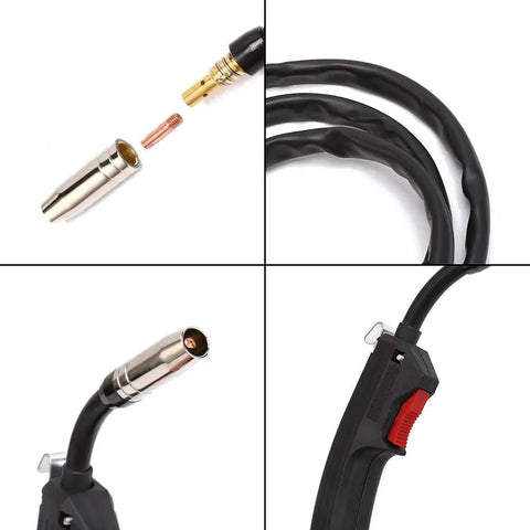 Collage of 10 Foot MIG Weld Gun Torch Stinger Replacement showing nozzle, cable, and handle. Compatible with Chicago Electric MIG Welder 100A.