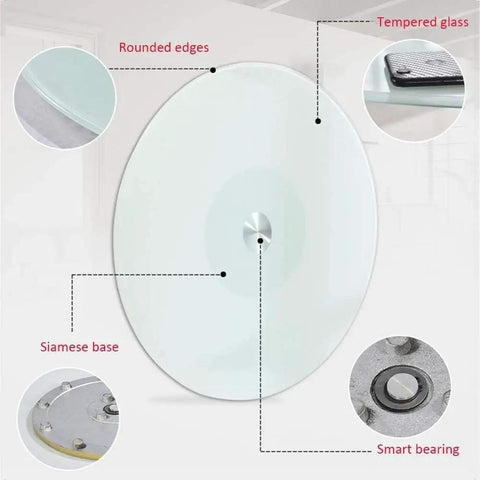 Go To Kitchen Must Have Large Lazy Susan Serving Turntable With Glass Top And Smooth Aluminum Bearing, detailed components.