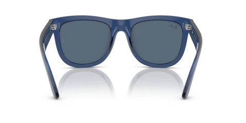 Wayfarer Reverse Low Bridge Fit Sunglasses in Transparent Navy and Dark Blue Lenses, 53 mm Bio Acetate Frame, front view
