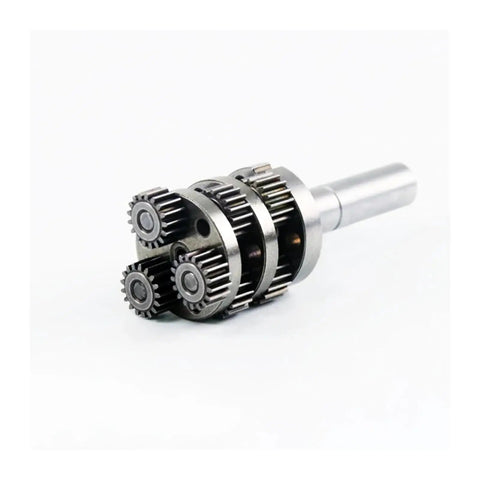 Heavy Duty 42mm Planetary Gear Motor With 775 Brushed DC Drive, showcasing three gears and a shaft for robust performance.