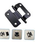 Black self closing cabinet hinges in a six-pack for interior doors like kitchen cabinets and wardrobes, showcasing smooth and durable design.
