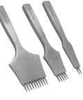 Leather Craft French Angled Chisel Set For Hole Punching And Lacing Stitching High Speed Steel Tools visible in three sizes
