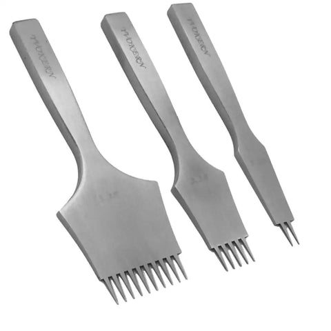 Leather Craft French Angled Chisel Set For Hole Punching And Lacing Stitching High Speed Steel Tools visible in three sizes