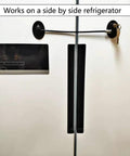 Fridge Lock With 2 Keys Easy Peel And Stick No Drill Mount attached to a side-by-side refrigerator door with keys visible