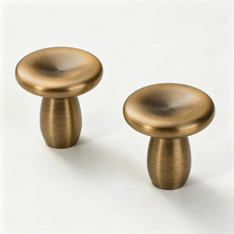 Dope 2 Pack French Antique Brass Mushroom Cabinet Knobs 1.18 Inch Zinc Alloy Drawer Knobs with mounting screws displayed