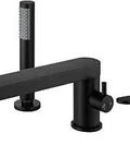 Ultra Long Spout Roman Tub Faucet With Handheld Sprayer Deck Mount Single Handle 3 Holes Matte Black Right Angle Swivel Spout