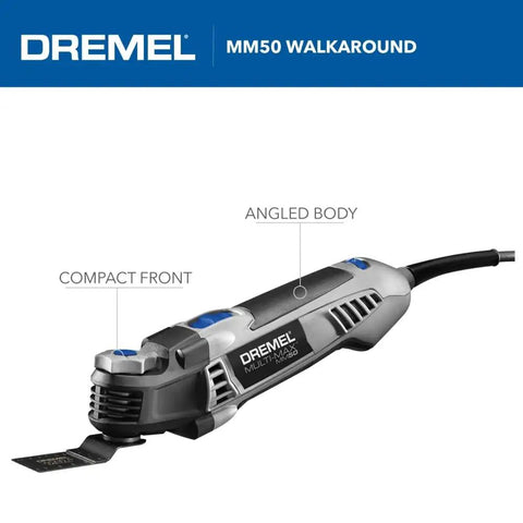 Top Notch 5 Amp Corded Oscillating Multi Tool Featuring Variable Speed And Low Vibration for precise cutting with angled design.