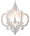 Farmhouse Six Light Wood Chandelier In Distressed White With Cozy Vibe And Warm Glow For Dining Room Kitchen Living Room Bedroom Hallway Cottage Pendant Light Vintage Rustic Style 21 Inch with ornate design