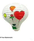 Ten Pack 12 Inch White Hanging Hot Air Balloon Paper Lanterns For Weddings Valentines Birthday Parties Baby Showers Engagement Archways And Home DIY Decor with colorful heart and flower design