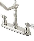8 Inch Centerset Kitchen Faucet In Brushed Nickel With Brass Sprayer, Durable Brass Construction, Duraseal Washerless Cartridge, Crystal Handle