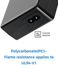 Universal 12V Locking Power Adapter with polycarbonate UL94-V1 housing, close-up of connector area, flame resistant certified.