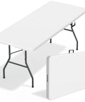 Six Foot Folding Table For Indoor And Outdoor Use Portable Picnic Party Table With Carrying Handle Fold In Half Design Lightweight White Plastic