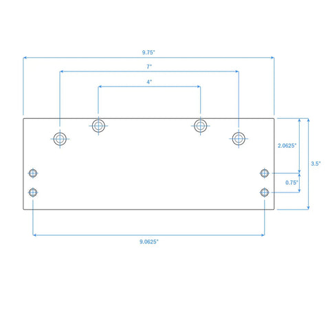 Diagram of Flat Drop Mounting Plate for 9000 Series Door Closer in Black With Parallel Arm Mount Heavy Duty Surface Mount Plate