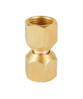 Two Piece Female Flare Swivel Brass Adapter For 3 8 Inch Flare Fittings Solid Brass Construction Built To Last Corrosion Resistant Not For Potable Water Fuel Oil Air Propane LP Natural Gas Temperature Range Minus 65 To 250 Degrees Fahrenheit, close-up brass fitting