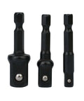 Heavy Duty 3-Piece Socket Adapter Set With Hex Shank Nut Drivers For Impact Drills Converts Your Power Tool Into Fastening Beast, three black adapters