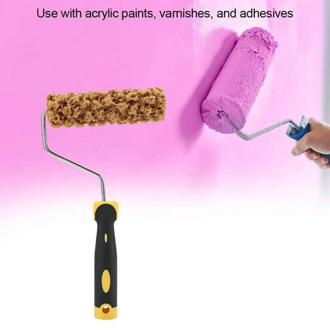 Smooth Operator Texture Paint Roller With Integrated Handle used on pink wall, showing foam roller and molded grip for precision.