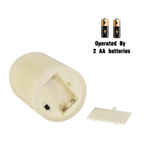 Flameless Battery Operated Pillar Candles Set Of 12 Real Wax Pillars with battery compartment and AA batteries shown