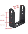 Black metal pan-tilt servo mount bracket for MG996R/S3003; dual-plate with multiple mounting holes