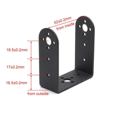 Black metal pan-tilt servo mount bracket for MG996R/S3003; dual-plate with multiple mounting holes