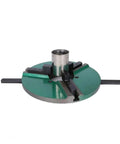 Heavy Duty Eight Inch Three Jaw Self Centering Chuck With Quick Release Base For Welding Positioner Turntables And Shop Workbenches, green metal clamp shown.