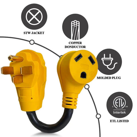 RV Power Adapter 50 Amp Male To 30 Amp Female Cable 12 Inch 10 3 STW NEMA 14 50P To TT 30R 30 Amp Receptacle 125V 3750W details