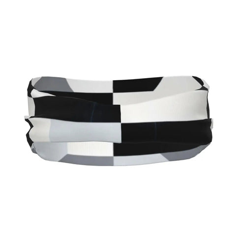 Fresh Black And White Piano Grid Print Sweatband Headband With Dope Stretchy Polyester Fabric For All Day Workout Comfort And Gym Vibes Plus Reliable Grip That Keeps Hair Back During Intense Training Sessions, shown flat.
