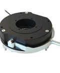Electromagnetic loss-of-power brake BN18, round black housing with central bore, metal base and wiring lead