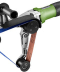 Heavy Duty Electric Belt Sander And Tube Polisher for Knuckle Busting Metal Finishing, angled view with sanding belt.
