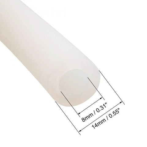 Silicone Tubing 8mm ID x 14mm OD Two Meter Length Flexible Rubber Water and Air Hose with size specifications visible