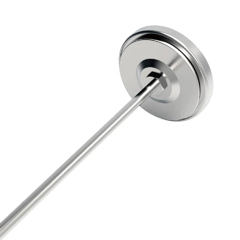 Close-up of 20 Inch Stainless Steel Soil Thermometer with Waterproof Stem for Compost Garden and Lawn Care, durable stainless construction