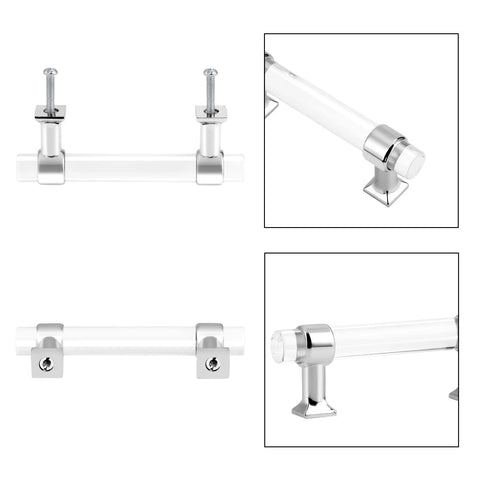 5 Inch Center To Center Polished Chrome Cabinet Pulls Set Of 5 With Clear Acrylic Inserts Zinc Alloy Handles for kitchen use