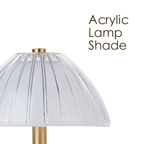 Acrylic shade of Cordless Gold Table Lamp for Home and Dining Rooms USB Rechargeable 12 Inch Brass LED Lamp with Built In Dimmer
