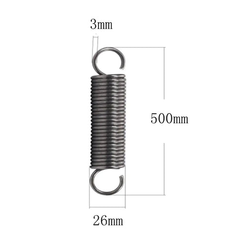 Top Shelf Stainless Steel Extension Springs, 2 Pack Heavy Duty Tension Coils With Dual Hooks, 500mm long spring with 3mm diameter.