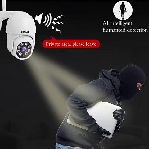 5G Outdoor Dome Security Camera With 2 Way Audio, Continuous Recording, 24 Seven Monitoring, detecting intruder at night