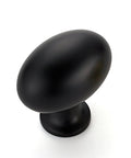10 Pack Oval Zinc Alloy Cabinet Knobs With Straight Up Matte Black Finish. An oval matte black knob, dimensions 1.4 x 1.3 inches, ideal for cabinets.