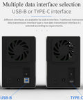 Plug And Play Dual Bay Hard Drive Enclosure Rock Solid USB 3.0 And USB 3.1 RAID Array Dock showing USB-B and TYPE-C ports.