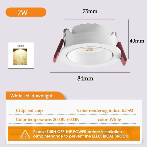 14 Pack White Led Retrofit Can Lights With No Fuss Anti Glare Baffle Trims view showing dimensions and specifications for downlight installation