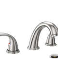 8 Inch Widespread Bathroom Faucet With Two Handles Three Hole Deck Mount In Brushed Nickel Includes Stainless Steel Pop Up Drain Durable Metal Construction Perfect For Modern Vanities And Quick Renovations