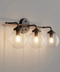Three Light Dope Matte Black Vanity Light Fixtures With Industrial Glass Globe for Bathroom Wall Mount