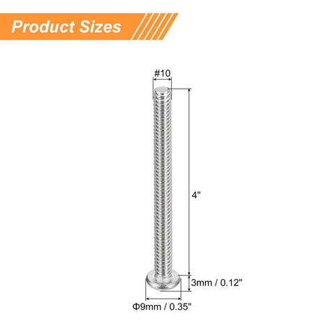 Hardcore Badass Size 10-24 X 4 Inch 304 Stainless Steel Pan Head Machine Screw Set Featuring Phillips Drive and Fully Threaded Body Dimensions
