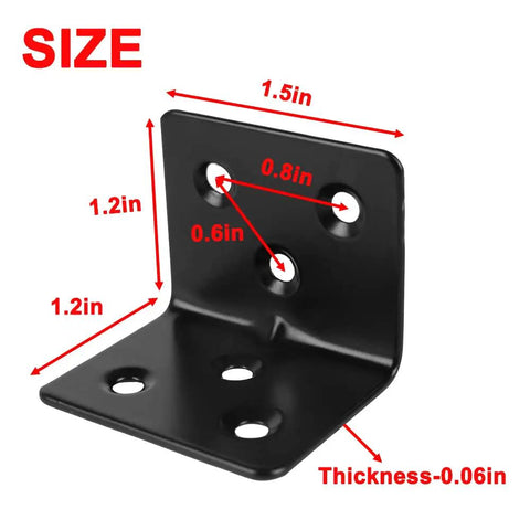 20 Piece Heavy Duty Stainless Steel Corner Braces Six Hole L Shape Metal Brackets For Wood Shelves Cabinet Furniture Shelf Framing Reinforcement Right Angle Joint Hardware Built Tough To Keep Things Rock Solid, dimensions shown.