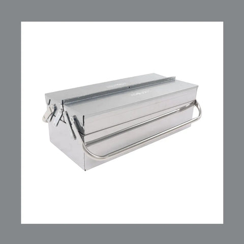 18 Inch Stainless Steel Portable Toolbox With Folding Cantilever Frame And Three Smooth Glide Trays side view