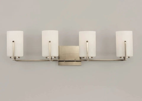 Dart 4 Light Bath Vanity Fixture In Satin Nickel Steel Finish With Satin White Glass Shades Modern Indoor Light For Bathrooms
