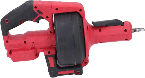Heavy Duty Cordless Drain Auger With Motorized Cable Feed That Nukes Stubborn Clogs Fast 7 Meter Electric Drain Snake close-up of handle and feed.